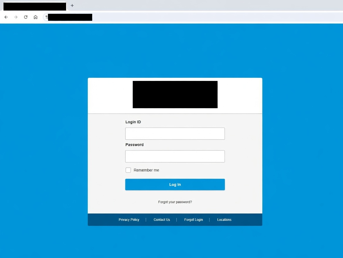 Sample phishing site screenshot with credit union branding redacted